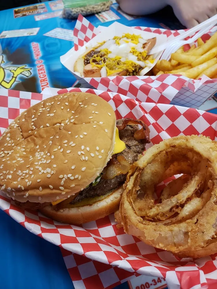 Bacon Cheeseburger and Onion Rings